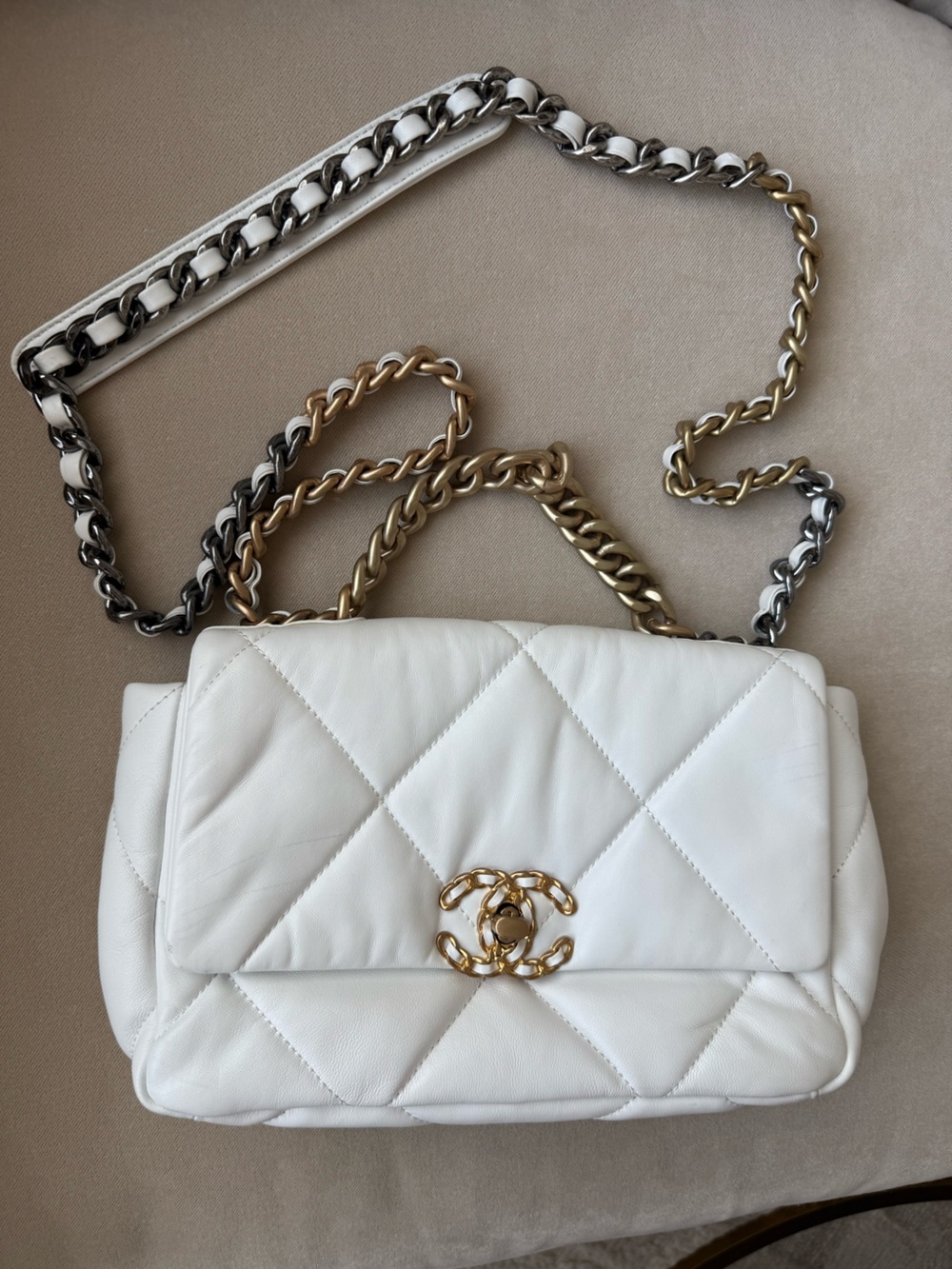 Quilted Flap Crossbody Bag in White with Gold-Tone